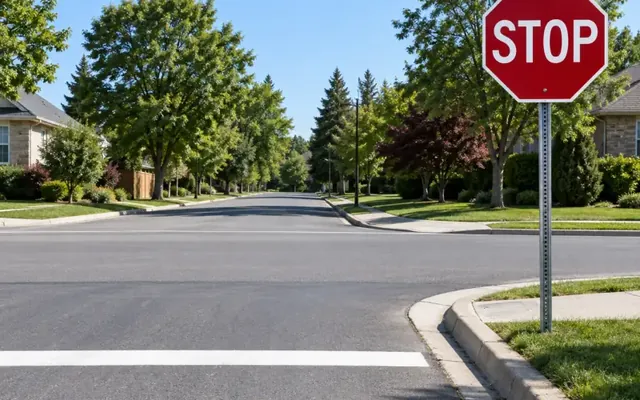 Stop sign at a quiet intersection