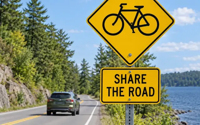Share the road with cyclists sign