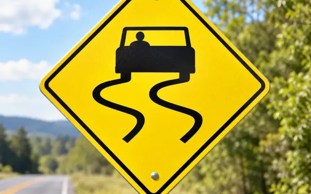 Slippery when wet warning sign
