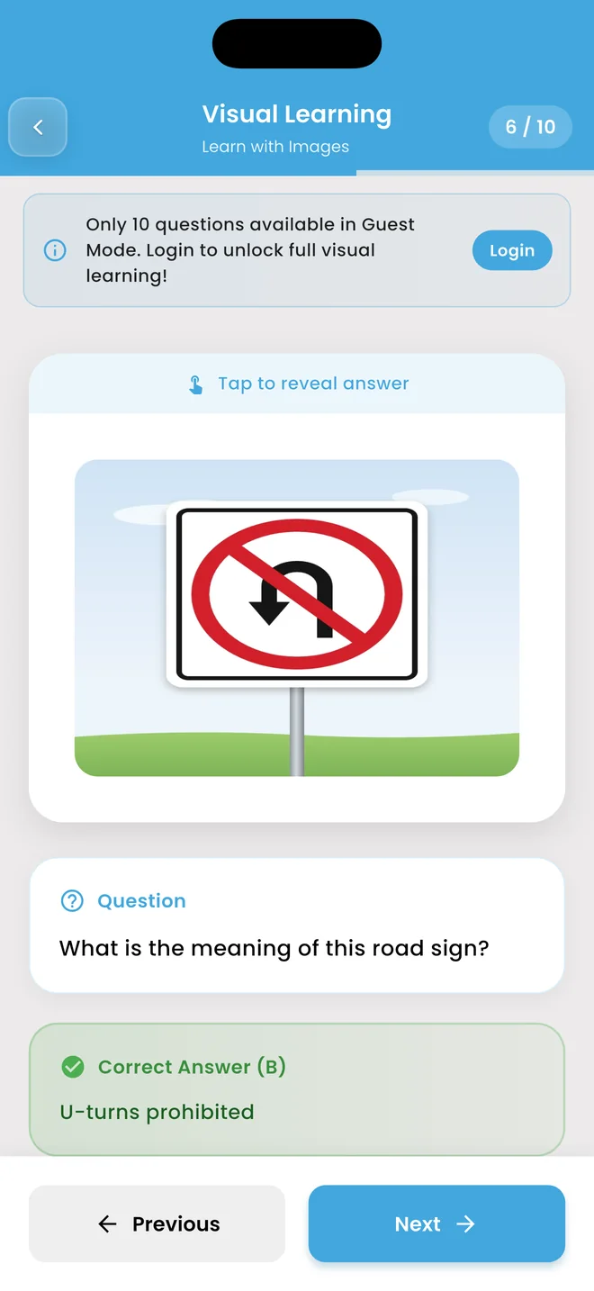 Road sign flashcard with the answer revealed
